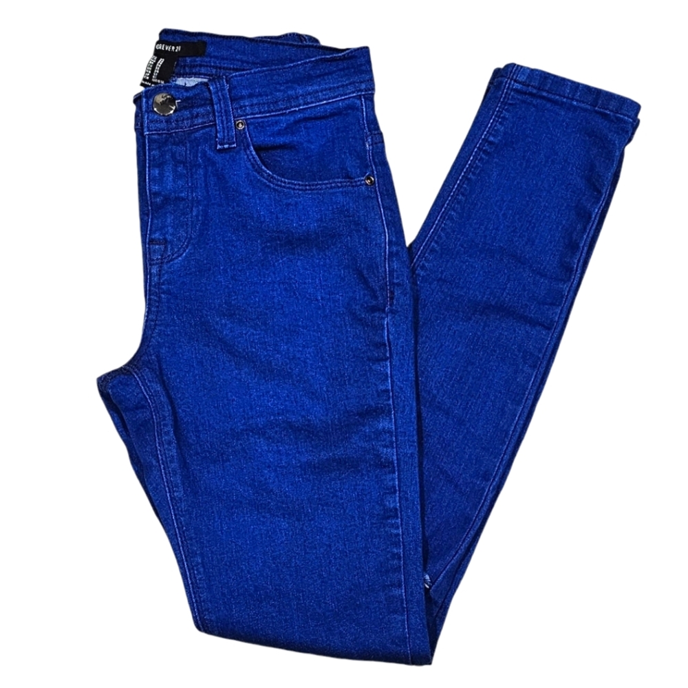 NWOT Forever 21 Women's Bold Royal Blue Knee Slit Skinny Jeans - Size 24